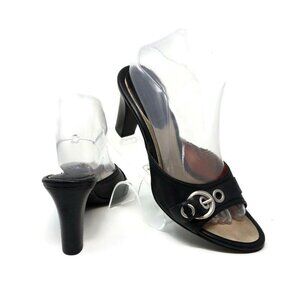 Rockport Black Leather Slides Buckle Accent Comfort Heels Shoes Womens 9.5M